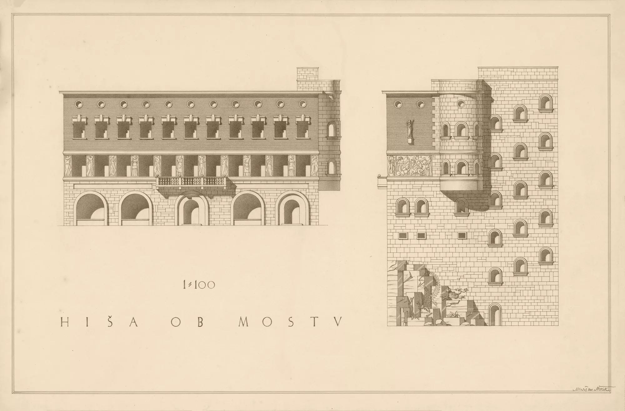 Marjan Mušič - Most Novega mesta in hiša ob mostu